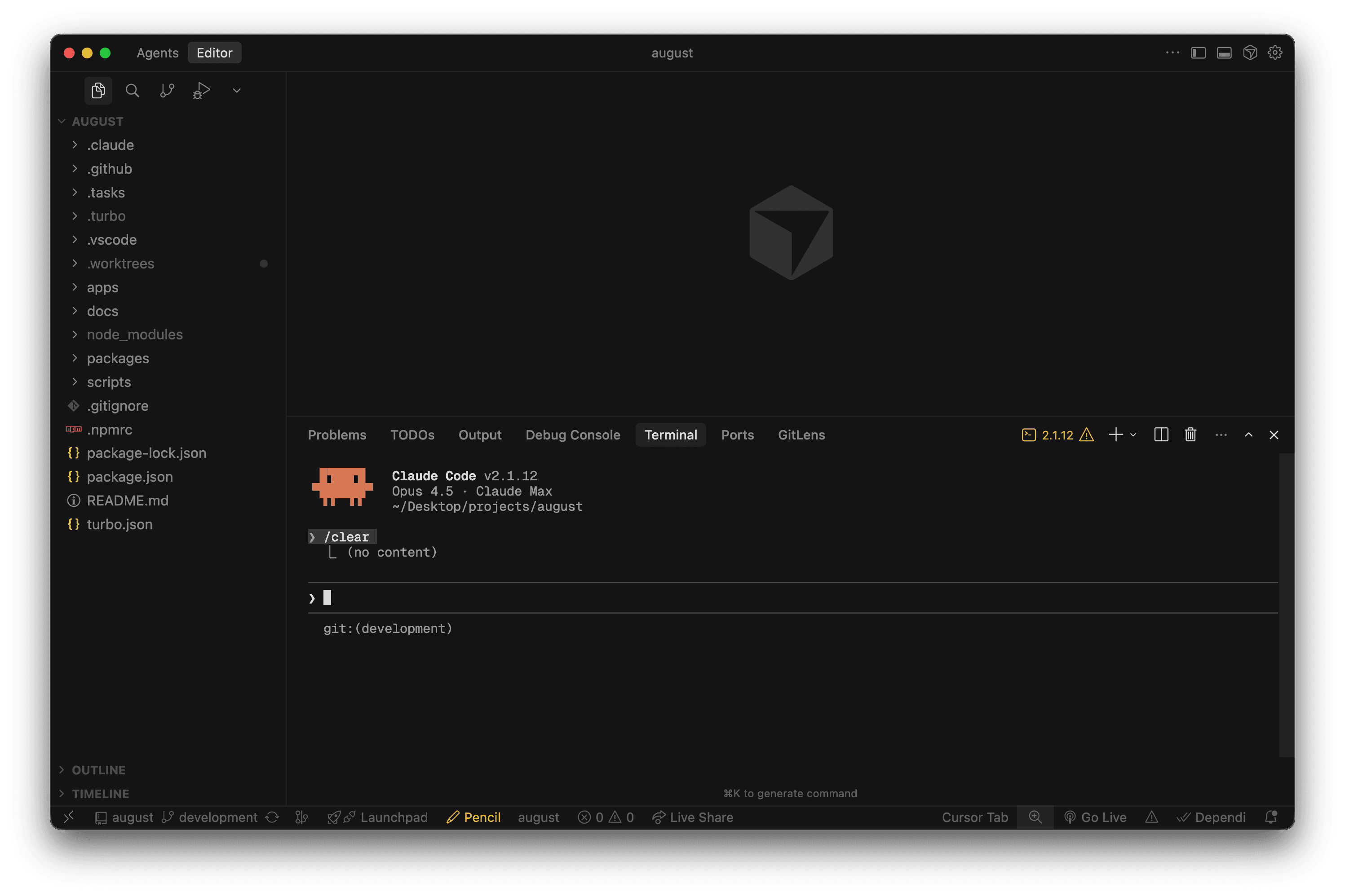 Claude Code running in a Cursor terminal