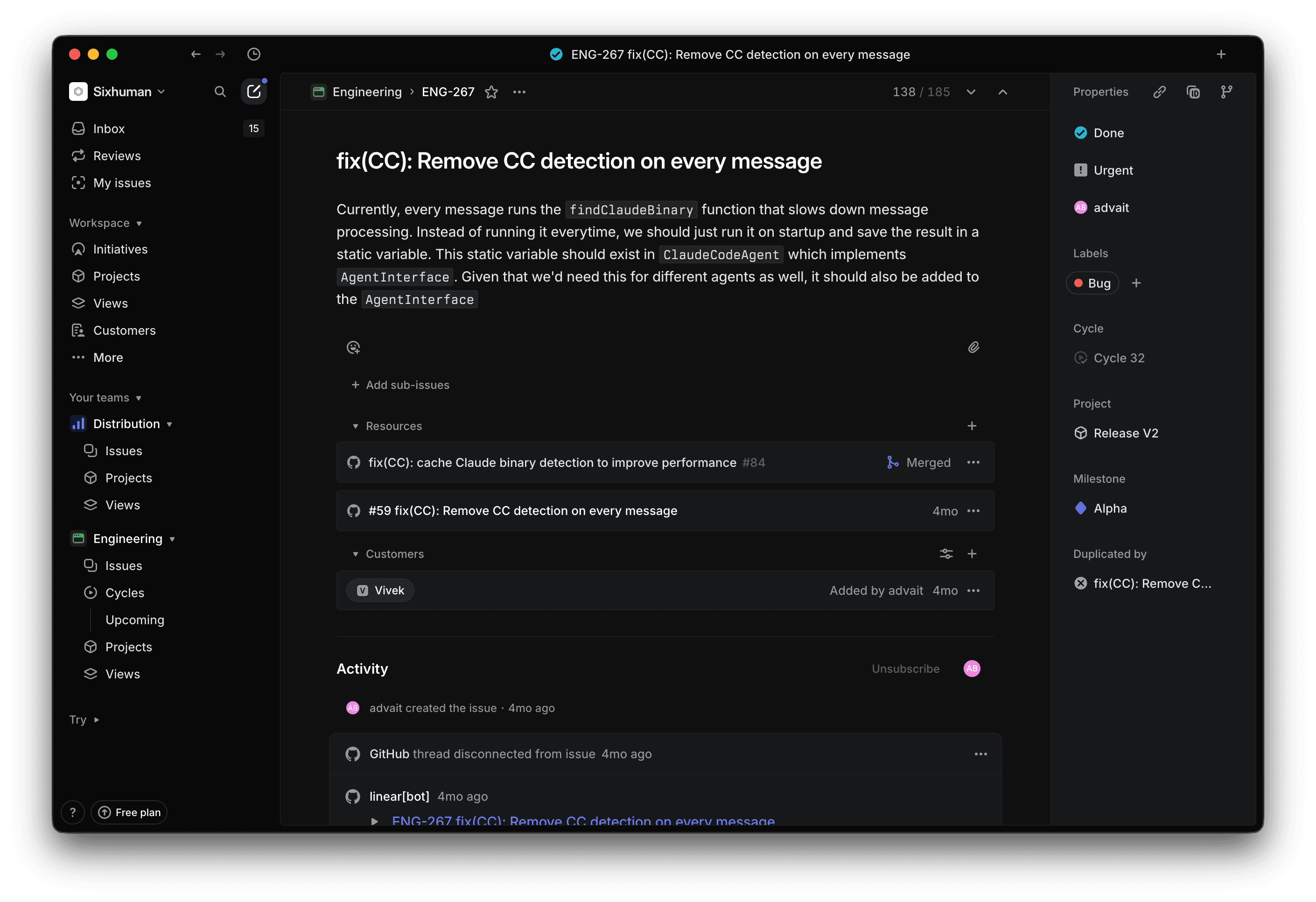 Linear issue with detailed description