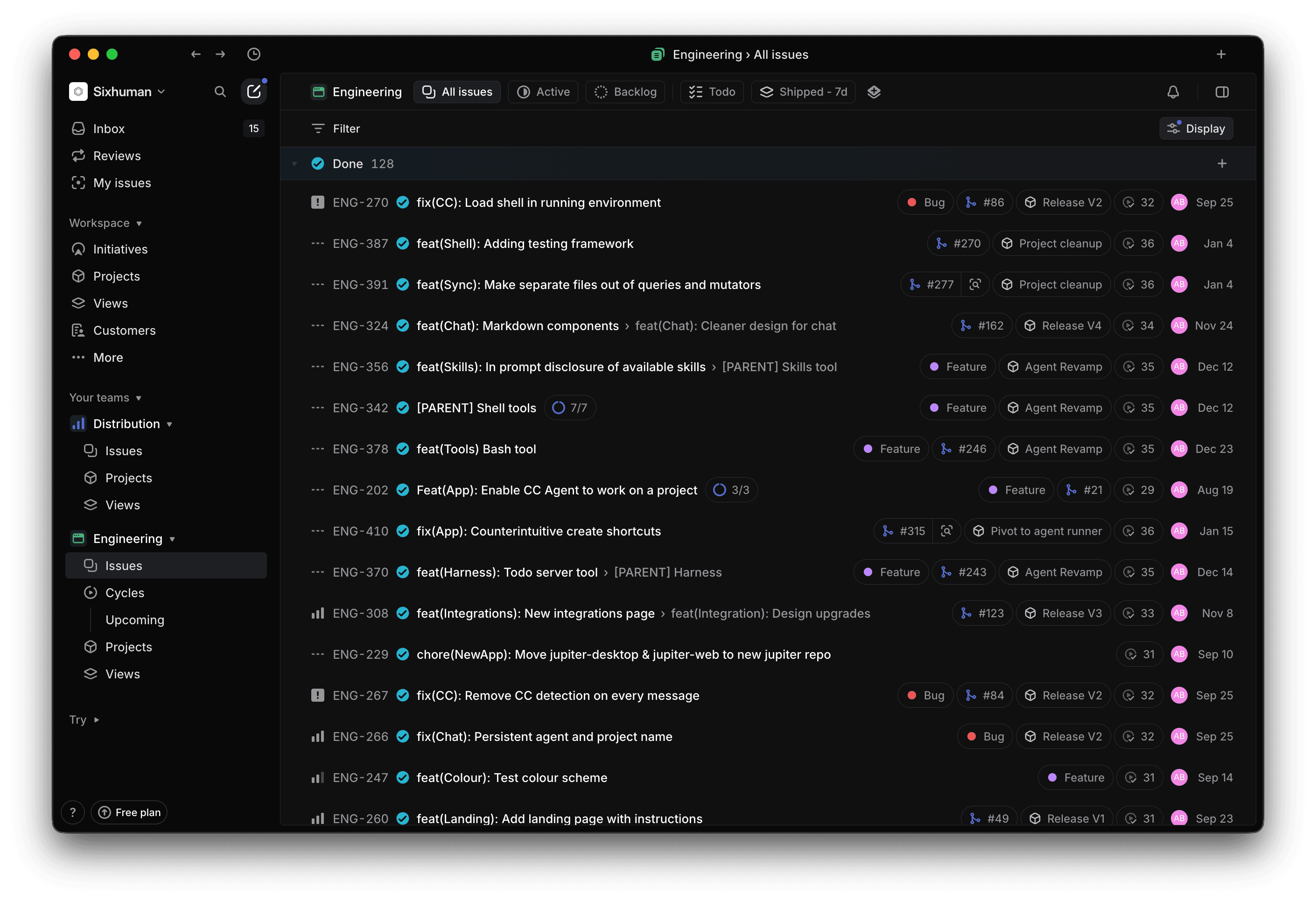 Linear workspace with issues